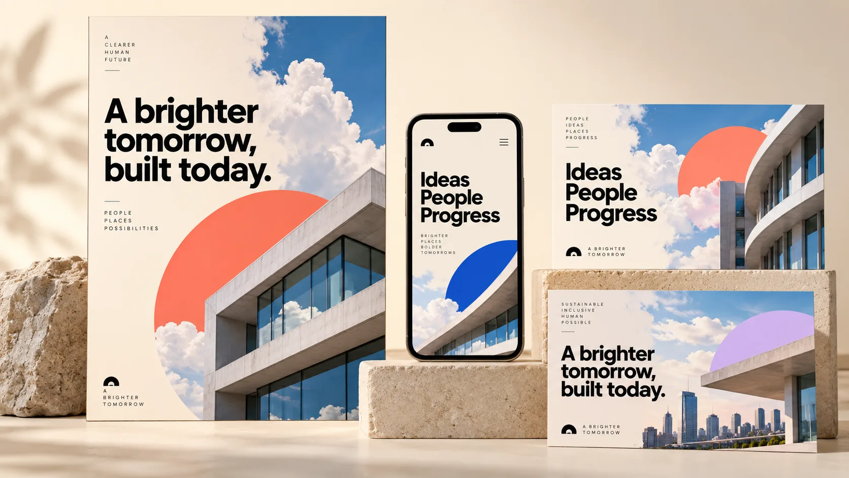 Illustrative campaign concept with bold printed artwork and digital placements