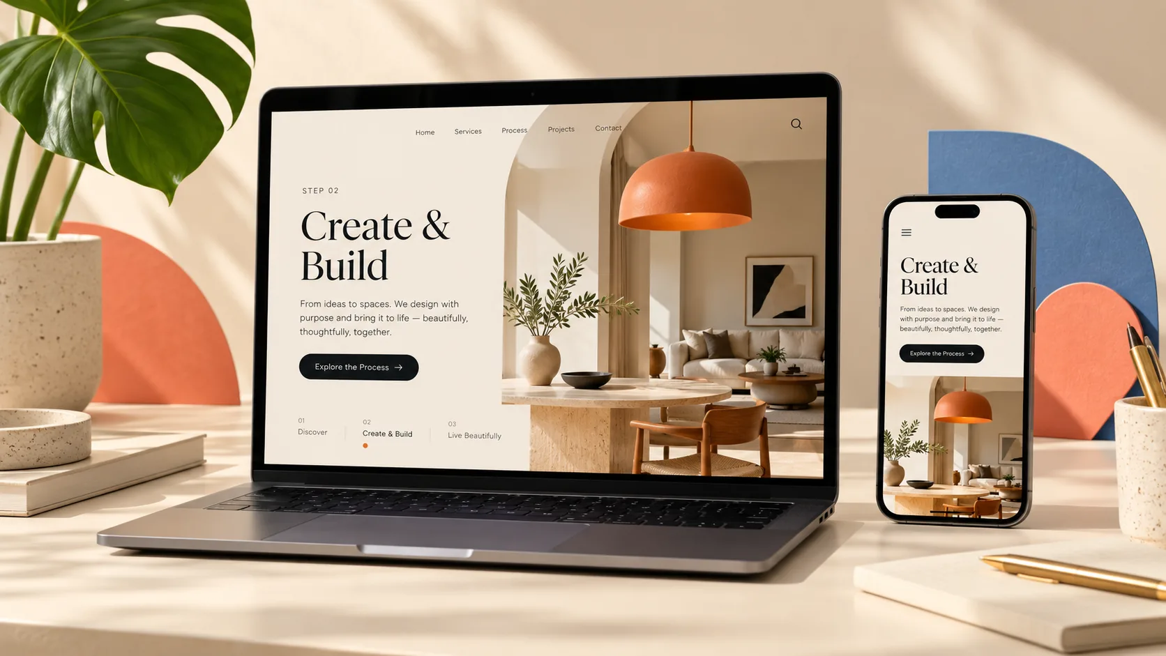 Laptop and phone showing a responsive design concept